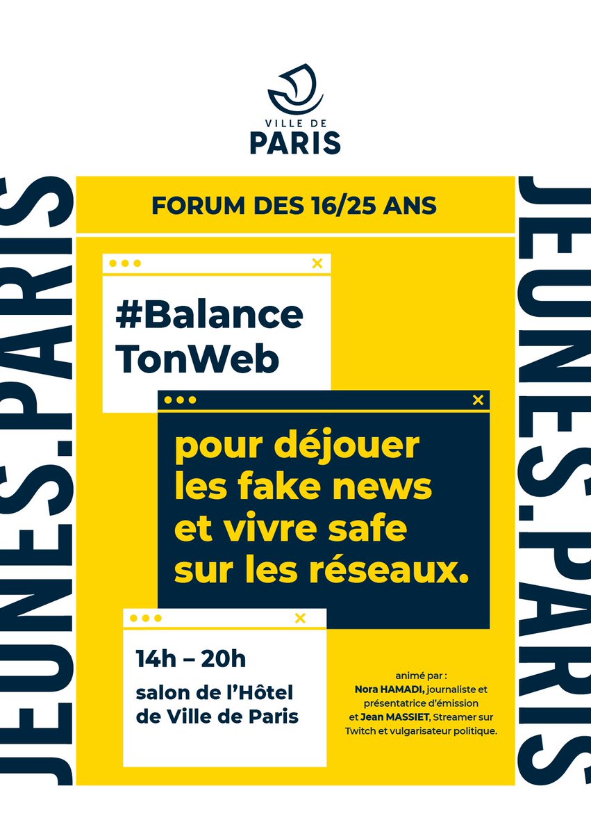 Helenebidard's tweet photo. 40% des #jeunes déclarent s’être déjà fait piéger par une fake news et 20% avoir déjà été cyber-harcelé•es.
👉🏼 Demain 25/03, #BalanceTonWeb à l’Hotel de ville de @Paris, avec @NoraHamadi @JeanMassiet @DamienFleurot @marielaguerre_ @AnnaToumazoff @jb_schmidt et tant d’autres ⤵️ https://t.co/MVAqMBZkLl