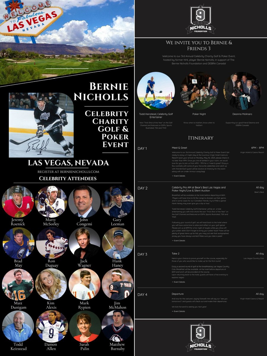 Looking forward to being Pro to the Pros at this incredible event May 1-4 in Las Vegas. @bernienicholls9 Celebrity Charity Golf & Poker Event. @DEBRACanada @betregal