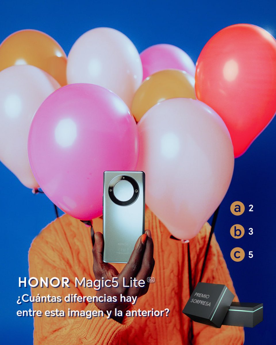 🎁SORTEO🔍AGUDEZA VISUAL👀 👉Comenta cuántas diferencias hay entre la primera y la segunda foto: A)2 - B)3 - C)5

👇INSTRUCCIONES
1️⃣ RT y síguenos
2️⃣ Comenta, tantas veces como quieras ganar, la letra correcta con el HT #HONORMagic5 Lite

🔥+COMENTARIOS+POSIBILIDADES