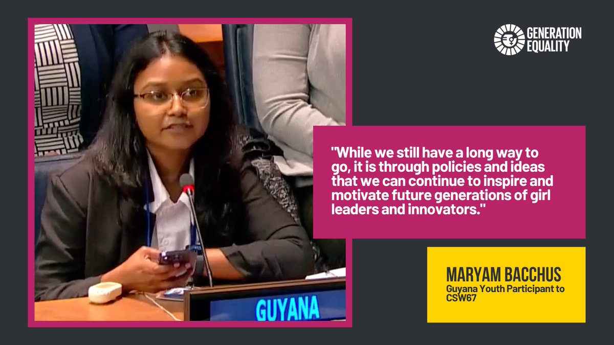 UNWOMEN4Youth's tweet photo. Arrianna, Stephanie, and Maryam from Guyana emphasize the importance of inspiring girls to pursue careers in STEM and ICT. With effective programs, mentorship, and tech camps, we can eliminate biases and create technologies that serve all people. #CSW67 #Youth4CSW @UNGuyana https://t.co/RJzAxhxp1u