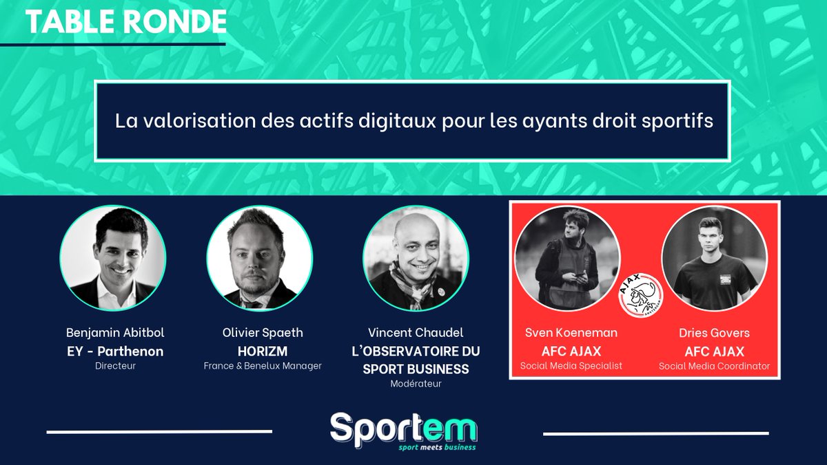 🎤TABLE RONDE

🏅Les speakers :
- <a href="/SvenKoeneman/">Sven Koeneman</a> (<a href="/AFCAjax/">AFC Ajax</a>)
- <a href="/DriesGovers/">Dries Govers</a> (<a href="/AFCAjax/">AFC Ajax</a>)
- Benjamin Abitbol (<a href="/EY_Parthenon/">EY-Parthenon</a>)
- Olivier Spaeth (<a href="/Horizm_sports/">Horizm</a>)
- Vincent Chaudel (<a href="/Obs_Sport_Biz/">Observatoire du Sport Business</a>)

📆28 mars 2023 / 14h00
🎟Prenez vos places : lnkd.in/d9Tj3RiD