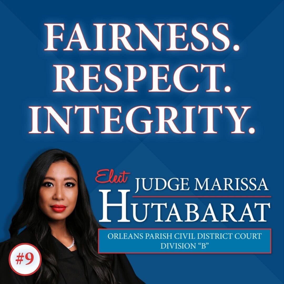 NolaDemocrats's tweet photo. Tomorrow’s Election Day
Vote for our #Nolademocrats 
Marissa Hutabarat for civil court Judge https://t.co/2CNc8QI0dn