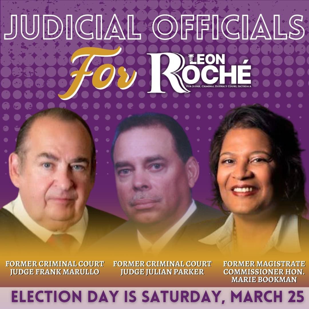 NolaDemocrats's tweet photo. Tomorrow’s Election Day
Vote for our #Nolademocrats 
@LeonRoche4Judge for criminal court Judge https://t.co/RTwRoHT3EM