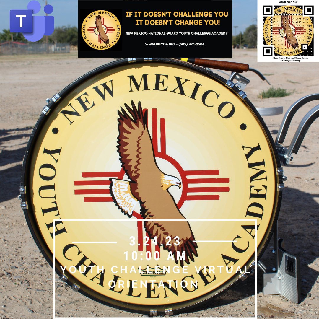 Can you Accept the ChalleNGe? Find out what it takes to accept and take on the ChalleNGe today during our NMYCA Virtual Orientation. 
March 24 @ 10 am NMYCA Virtual Orientation via Microsoft Teams. Click here to join buff.ly/3m1lAYz
#nmyca #nationalguard #school #graduate