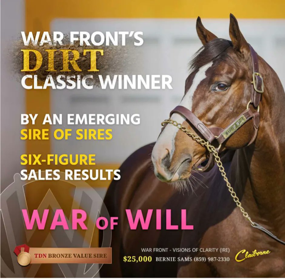 🏆 War Front’s dirt Classic winner by an emerging sire of sires: WAR OF WILL, standing at <a href="/claibornefarm/">Claiborne Farm</a>.