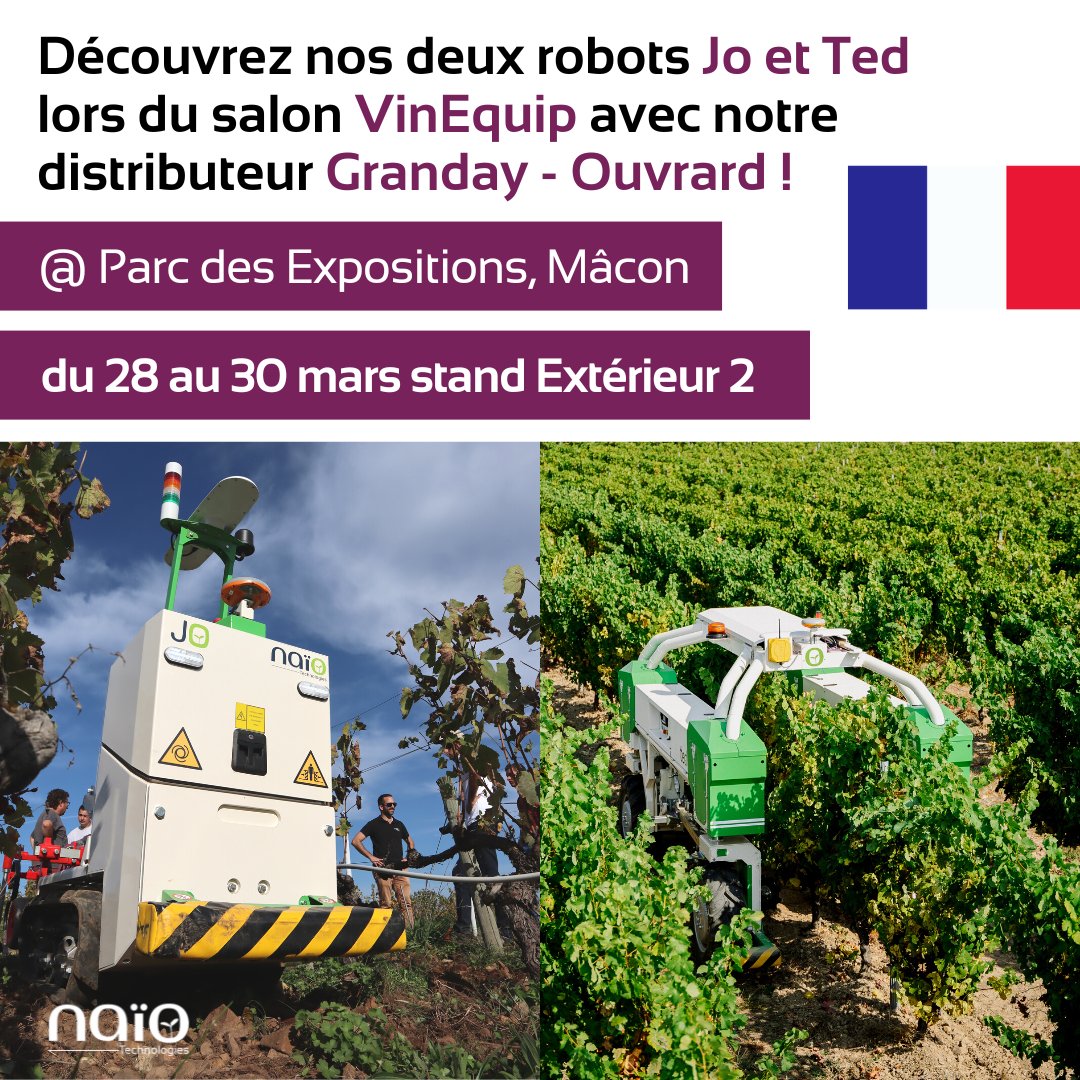 Naïo Technologies (@naiotech) on Twitter photo Nous serons au <a href="/SalonVinequip/">Salon VinEquip</a> !
Posez vos questions aux experts <a href="/naiotech/">Naïo Technologies</a> et Granday Ouvrard !
#viticole #vinicole #vin #wine #macon #wine #vigne #vigneron #vinequip #vinequip23 #enjambeur #vignerons <a href="/VilleDeMacon/">Mâcon</a> Nous serons au <a href="/SalonVinequip/">Salon VinEquip</a> !
Posez vos questions aux experts <a href="/naiotech/">Naïo Technologies</a> et Granday Ouvrard !
#viticole #vinicole #vin #wine #macon #wine #vigne #vigneron #vinequip #vinequip23 #enjambeur #vignerons <a href="/VilleDeMacon/">Mâcon</a>