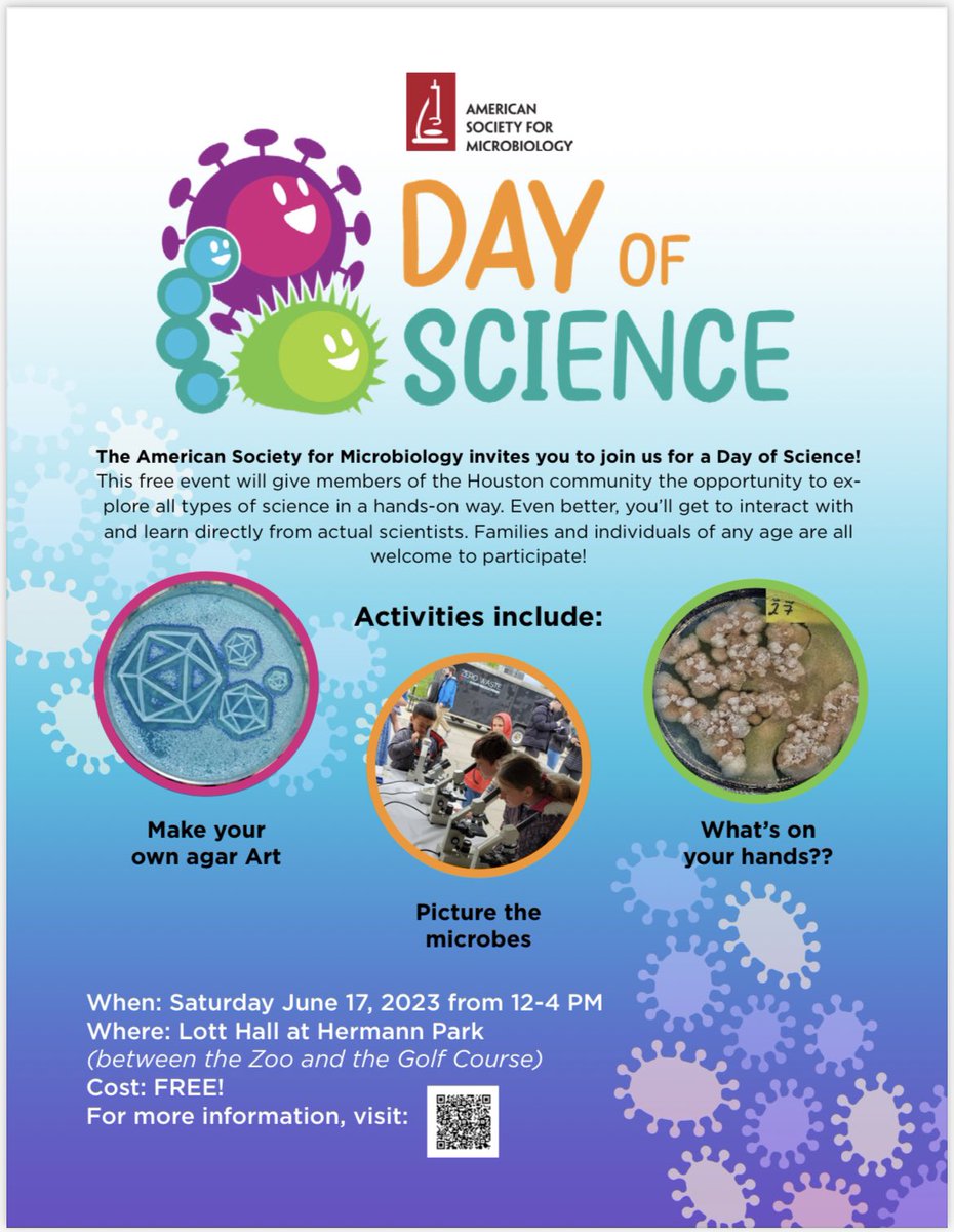 SpinlerJennifer's tweet image. Know kids that love #science and looking 👀 for summer activities?!?! Come out and enjoy a #DayofScience put on by the @ASMicrobiology - Meet actual #Scientists and get hands-on exposure to the world of #Microbiology