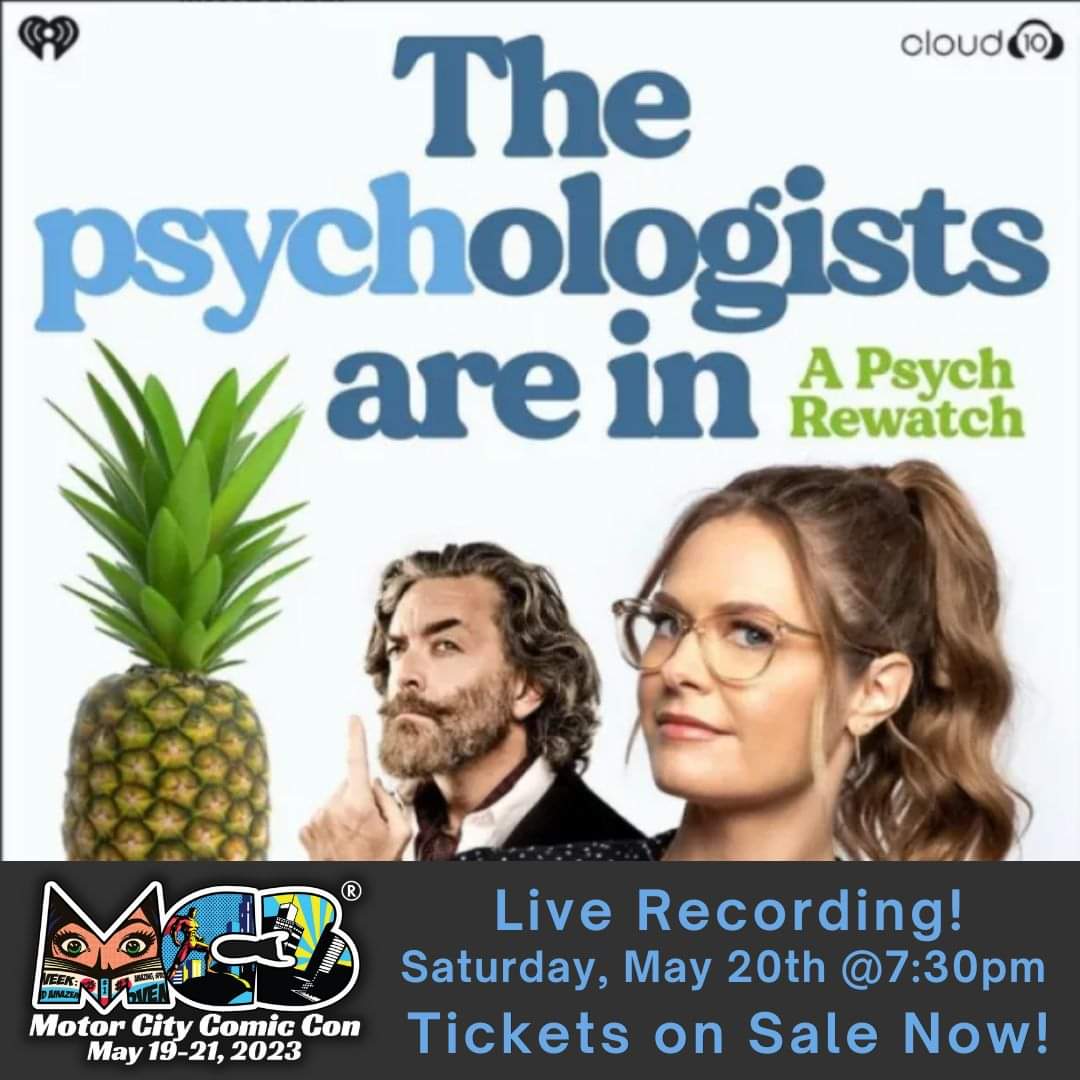 💥Live Recording: The Psychologists are in: A Psych Rewatch Podcast at #MotorCityComicCon with #MaggieLawson and #TimothyOmundson. 

See the duo perform their podcast in person for their first convention venue podcast at #MC3 2023!

🎟Tickets on sale at motorcitycomiccon.com