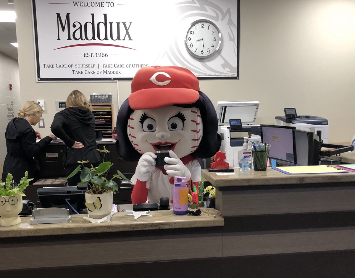 MadduxMustangs's tweet image. When Mrs. Chapman is away, Rosie will play…and drink her coffee! ⁦@FHSchools⁩ #visitfromRosie #appreciationweek