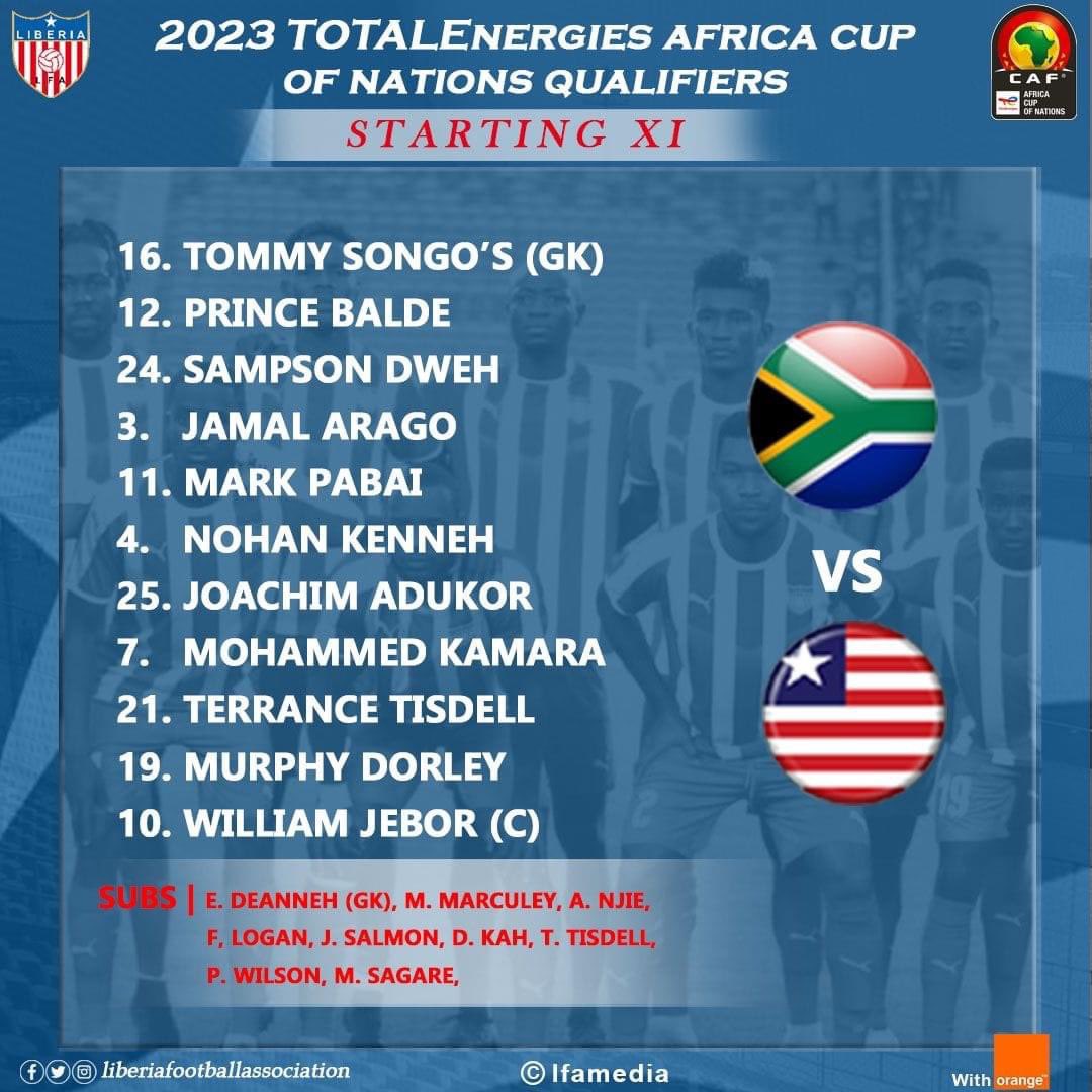 Liberia starting XI to face South Africa 🇿🇦