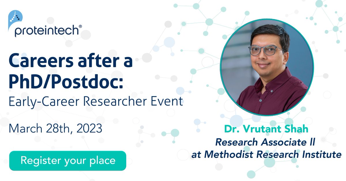 Proteintech Group (@proteintech) on Twitter photo Join us March 28th for our webinar "Caeers after a PhD/Postdoc."Learn about the career journeys of five speakers, including Dr. Vrutant Shah, Research Associate II at Methodist Research Institute.
<a href="/frogmiRs/">Vrutant Shah</a>
Register Here: ow.ly/fVuc50NkA7j Join us March 28th for our webinar "Caeers after a PhD/Postdoc."Learn about the career journeys of five speakers, including Dr. Vrutant Shah, Research Associate II at Methodist Research Institute.
<a href="/frogmiRs/">Vrutant Shah</a>
Register Here: ow.ly/fVuc50NkA7j