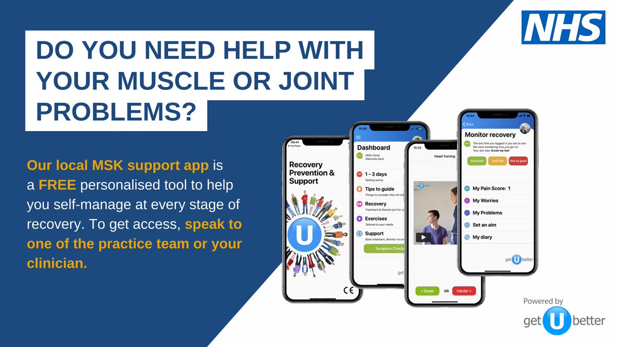 Did you know that most muscle & join issues can be self-managed without any specialist treatment? 
@getUBetter, a self-management support tool for all common muscle and joint problems is provided free of charge to all our patients: app.getubetter.com/request-access… 
#bestMSKhealth