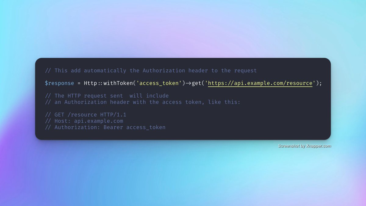 y0cmen's tweet image. Laravel Tip: If you want to add a bearer token very easily to an Http call, you can use the withToken method 🚀🚀🚀

#Laravel #PHP #LaravelTip #programing