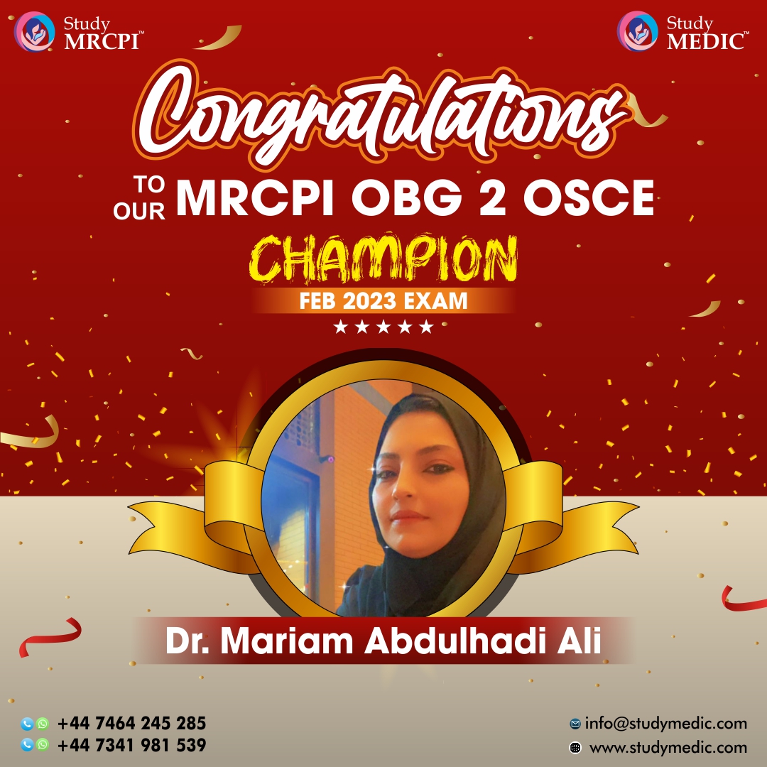 Study_MEDIC's tweet photo. StudyMEDIC extends its congratulations to Dr.Mariam Abdulhadi Ali on her impressive achievement and for becoming a proud champion today.
Join our Telegram Study Groups for FREE!!!
๐MRCPI OBG 2 OSCE :https://t.co/qOPhvMkhV7
#MRCPI #MRCPIOSCEexam #MRCPIOSCEfeb2023examResults https://t.co/gjXlejs5Tt