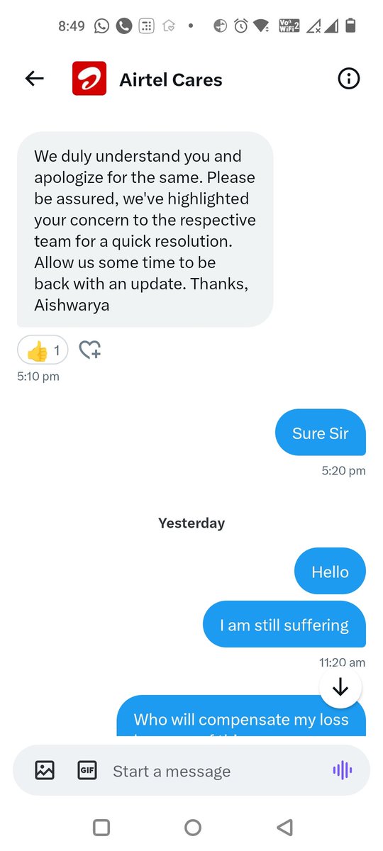 AmimAhmad's tweet photo. @aseemmanchanda @airtelnews Sir, Glad to see you vouching for Airtel. I had also ported out from VI postpaid to Airtel postpaid but I found Airtel customer support very much unprofessional. It's been almost more than 30 days since my 9 year old number is dead. Visited an Airtel store multiple times. Sad https://t.co/MlYxGhBGod
