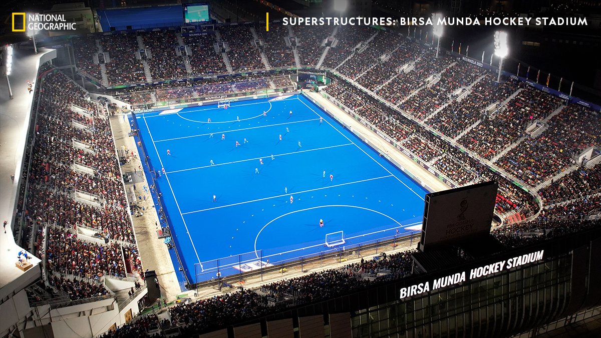 NatGeoIndia's tweet image. When 2,300 construction professionals get together to put in 20 hours of relentless hard work everyday for 15 months, you get to witness the construction of an architectural wonder. 'Superstructures Birsa Munda Hockey Stadium, Rourkela’, 25th Mar, at 7PM, on National Geographic.