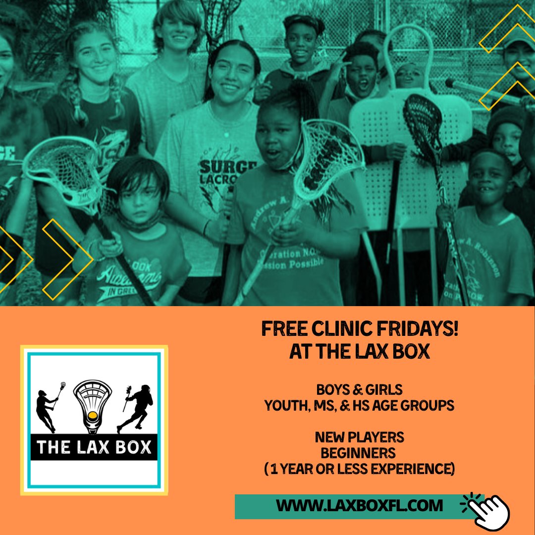thelaxboxfl's tweet photo. Introducing our newest growth program: FREE CLINIC FRIDAYS!

Spread the word to your friends &amp; neighbors - 🔗 In bio to SIGN UP

NEXT CLINIC - APRIL 14TH
6-7:30PM

BOYS &amp; GIRLS
YOUTH, MS, &amp; HS 
New &amp; Beginner Level Players
(1 Year or Less Experience)

No Eqp Needed! 
#thelaxbox https://t.co/4U9dL2G8K4
