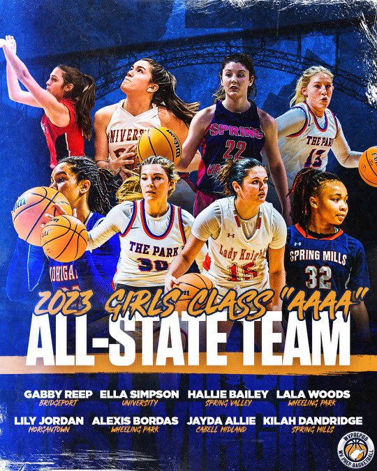 The Class AAAA Girls Basketball Team as Selected by the West Virginia Sports Writers Association

First Team

Alexis Bordas, Wheeling Park, Soph. (Captain)

Lala Woods, Wheeling Park, Soph.

Gabby Reep, Bridgeport, Sr.

Lily Jordan, Morgantown, Jr.

Jayda Allie, Cabell Midland,