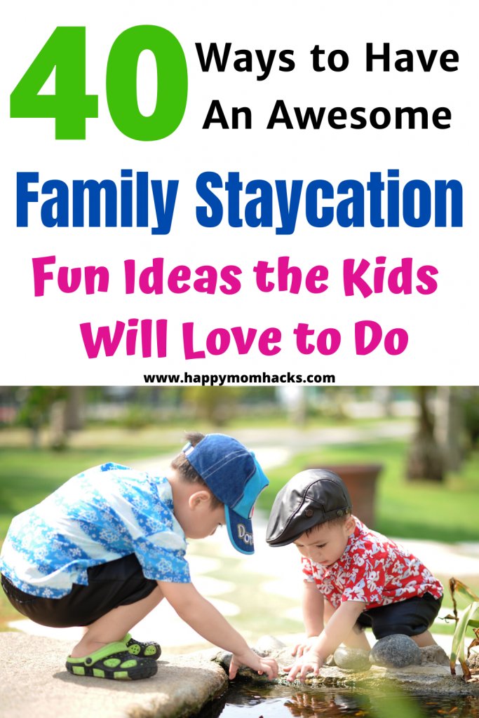 40 Staycation Ideas to keep your kids busy over Spring Break. #staycation #kidsactivities #activitiesforkids #kids #familyfun #familytime #kidsathome #momlife  buff.ly/3TEHVYS