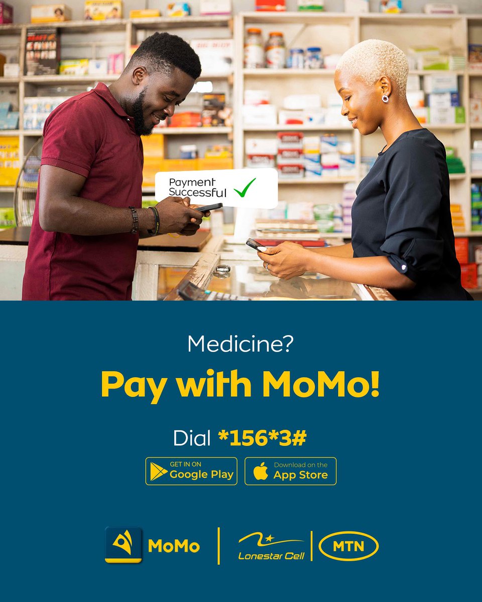 MTNlonestar's tweet photo. You can use MoMo to pay for all your good and services.. it’s easy and stress free. Remember don’t just pay, pay with MoMo! #MoMoPay #PayWithMoMo https://t.co/eQjXe6v0VG
