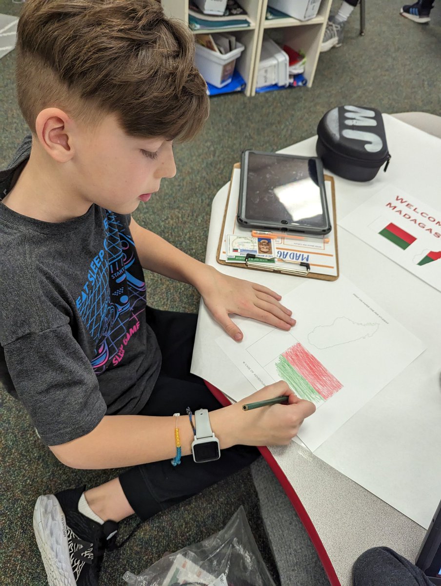 Ss chose destination Friday for a reward! Edwards Air took them to Madagascar today to learn about culture, food, govt, and animals! Passports were a must. EPIC FRIYAY! 🇲🇬🌍✈️ <a href="/HRErockets/">Hoosier Road Elem</a>