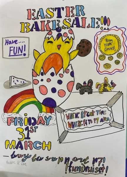 Easter Bake Sale on Friday 31st March in the Upper Campus as part of a P7 Fundraiser.  Baking donations gratefully received.  The Bake Sale will take place at breaktime in the P5 and P7 playground areas.  Brings some pennies!