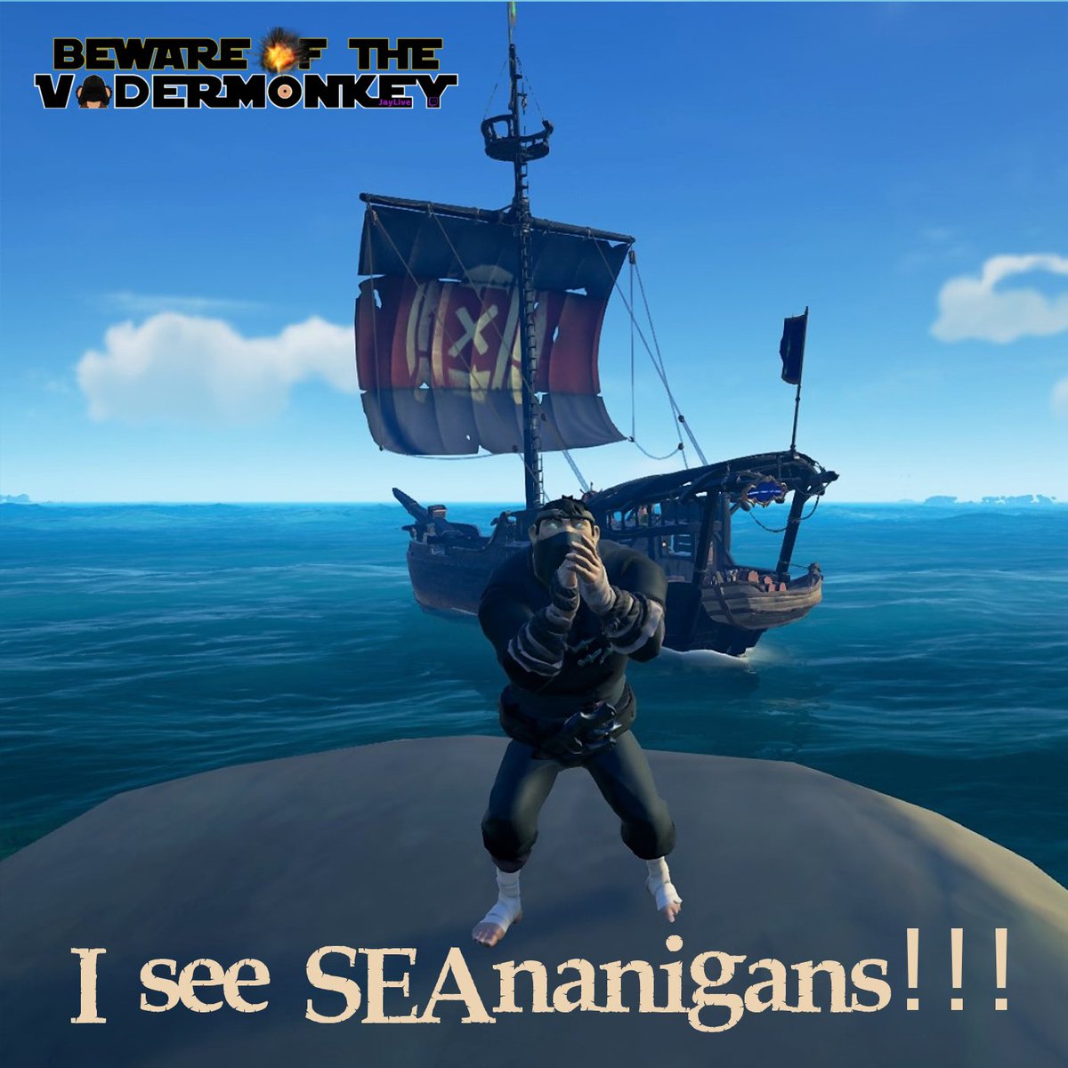 VaderMonkeyGam1's tweet photo. Sailing later than planned today (around 5pm GMT), due to still running a few errands (IRL Stuffs). I'll be sailing with a new crew mate for #SEAnanigans & Pirate Pandemonium. #BewareOfTheVaderMonkey #SeaOfThieves #BeMorePirate https://t.co/Lh5Q7G3QUQ