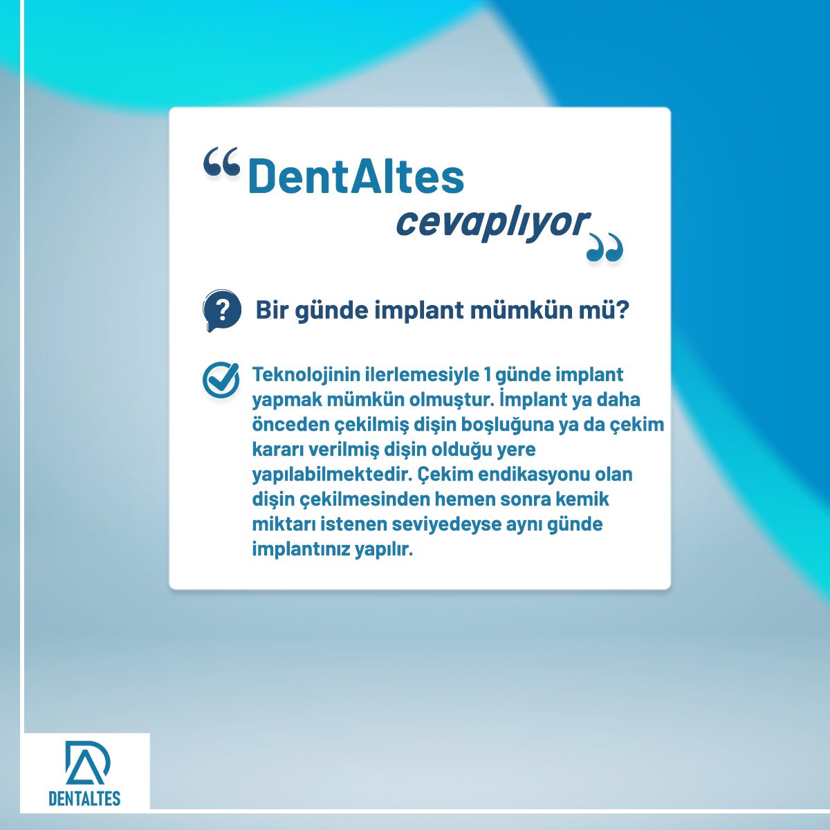 dentaltes's tweet photo. Teknolojinin ilerlemesiyle 1 günde implant yapmak mümkün olmuştur. İmplant ya daha önceden çekilmiş dişin boşluğuna ya da çekim kararı verilmiş dişin olduğu yere yapılabilmektedir. https://t.co/XBbhIzvJaR