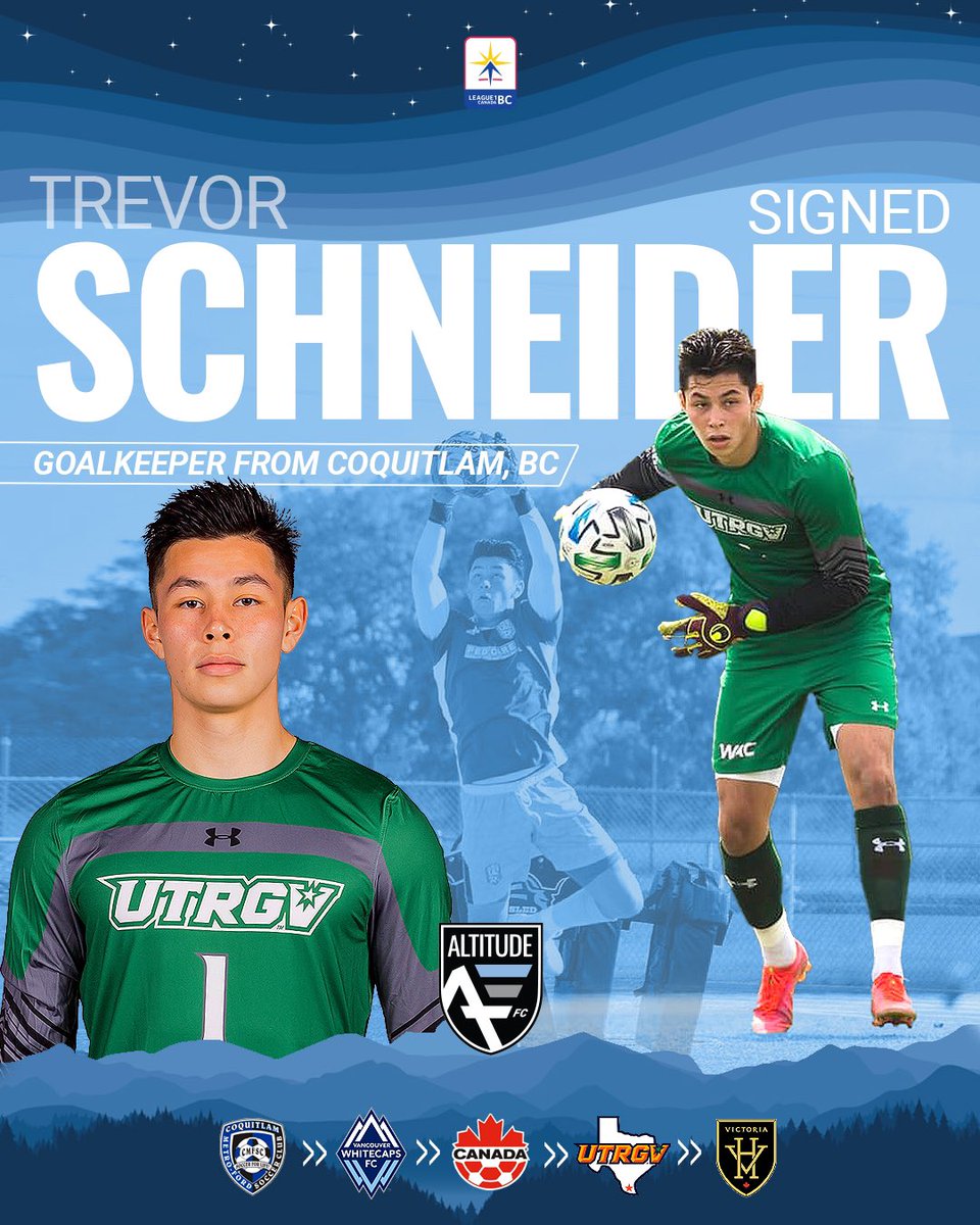 Goalkeeper @TrevSchneider has signed to our 2023 @League1BC squad! Trevor has had a solid career already starting at @CMFSC, 6 years at @WhitecapsYouth , playing for U15 & U17 Canada Soccer teams, University career at @UTRGVMSoccer, and with the @HighlandersFC USL2 and League1BC.