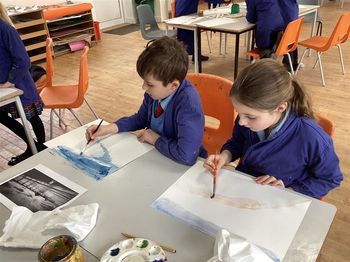 LingfieldPrep's tweet photo. Year 3 have begun to create their collage coastal pictures by using watercolour paints to create the background to their pictures. 
#futureartist #artwork #lingfieldcollegeprep https://t.co/Bcd1kULb8p