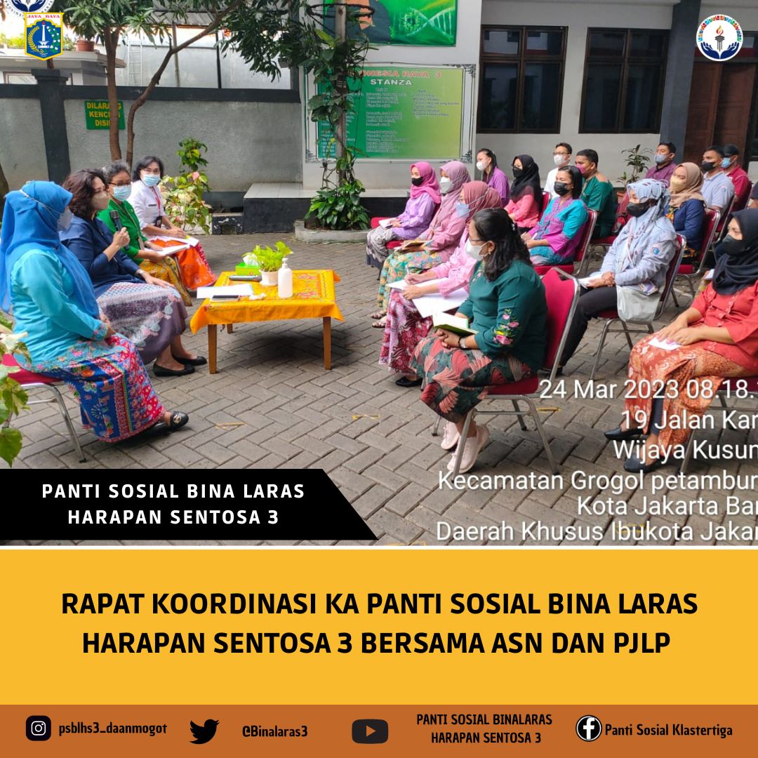 Binalaras3's tweet photo. Jum'at, 24 Maret 2023

Rapat koordinasi Ka Panti Sosial Binalaras HS 3 bersama ASN dan PJLP di halaman Panti.
@DinsosDKI1 https://t.co/mEehVNfedf