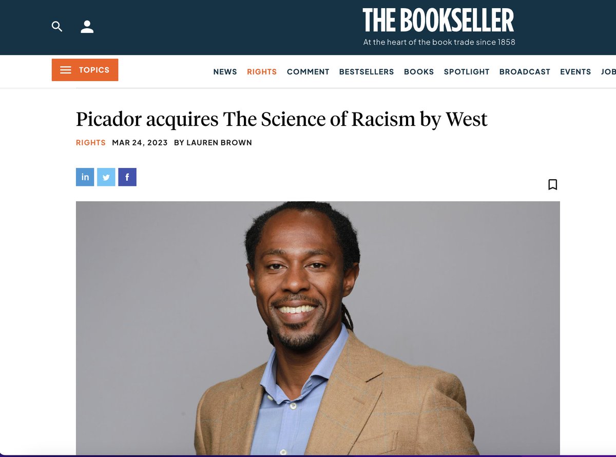 I am really pleased to say that the excellent <a href="/ProfKeonWest/">Prof Keon West</a> is now an author <a href="/picadorbooks/">Picador Books</a>! The Science of Racism is going to be quite something. For now let's call it clever, shocking - and surprisingly entertaining too. I'm delighted. <a href="/JoWanderMgt/">Jo Wander Management</a>