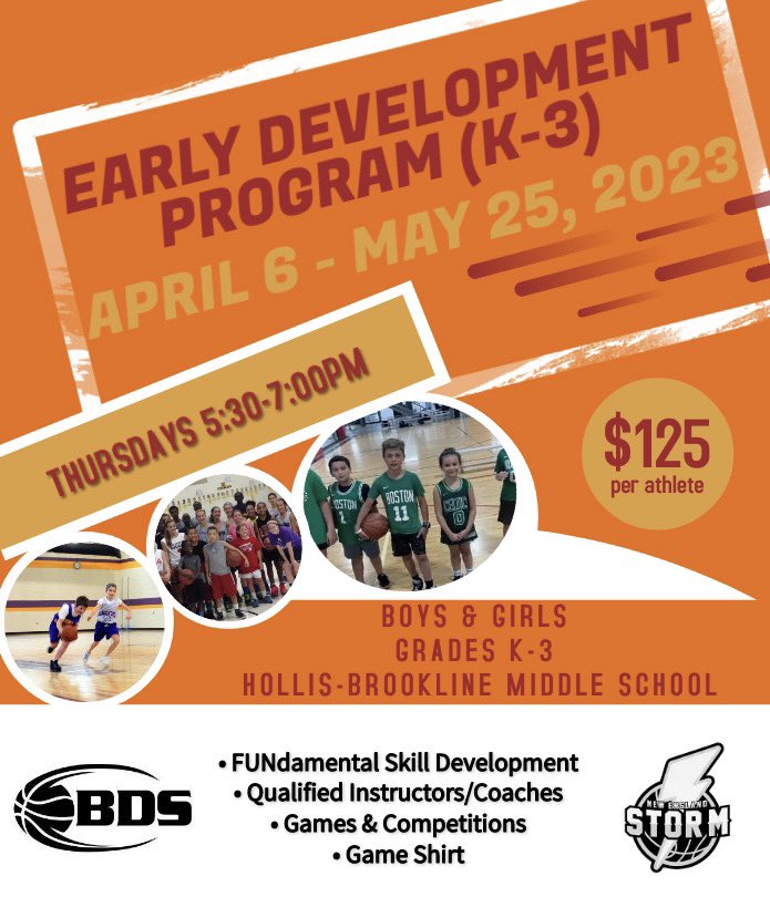 🚨We are beyond excited to announce we are expanding our Early Development program to the Hollis/Brookline NH area! 

Coach Heidi Moore <a href="/Coachheidim15/">Heidi Moore</a> is very excited to welcome a whole new era of BDS tough athletes! 

Sign up Link - fundamentalhoops.sportngin.com/register/form/…

<a href="/NEStormBball/">New England Storm</a>