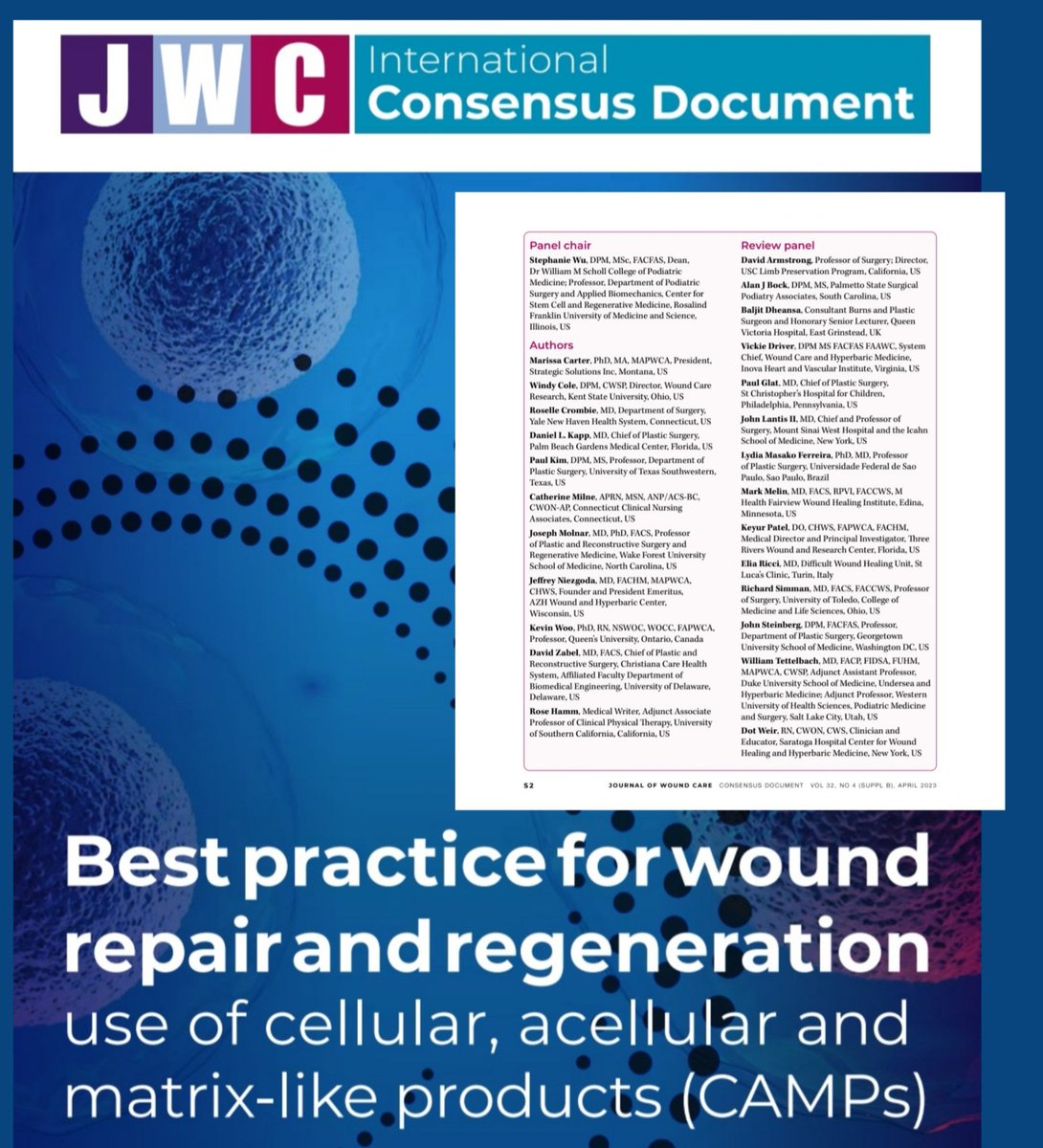 ColeAlayna's tweet photo. Introducing CAMPs!

In this latest consensus document published in Journal of Wound Care (JWC) we expand on the best practices in wound repair and regeneration using cellular,  acellular and matrix-like products. 

https://t.co/Z33mEMIZcv https://t.co/PfOW5F085Y