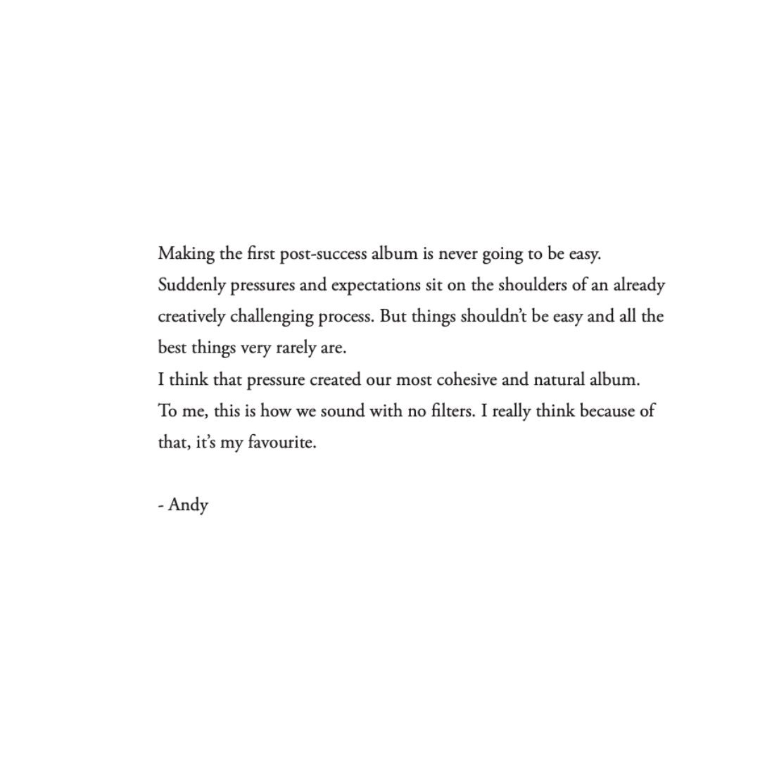 TravisBand's tweet photo. "Making the first post-success album is mever going to be easy... I think that pressure created our most cohesive and natural album."

Swipe right to read Andy's notes on The Invisible Band 🎸 https://t.co/iVJrbmfNBH
