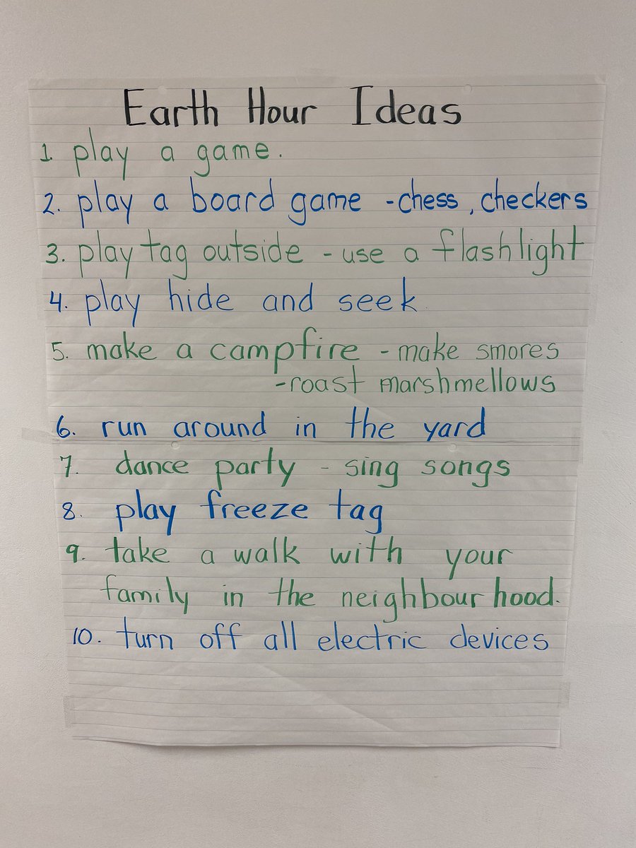 Today we brainstormed ideas about how we can celebrate Earth Hour with our families. Tomorrow is Earth Hour 🌏. Don’t forget to turn off your lights from 8:00 to 9:00 for Earth Hour 2023🌏<a href="/HOFAM_DPCDSB/">Holy Family DPCDSB</a> <a href="/Hofamkinder103/">Hofamkinder</a> #StrongerTogether