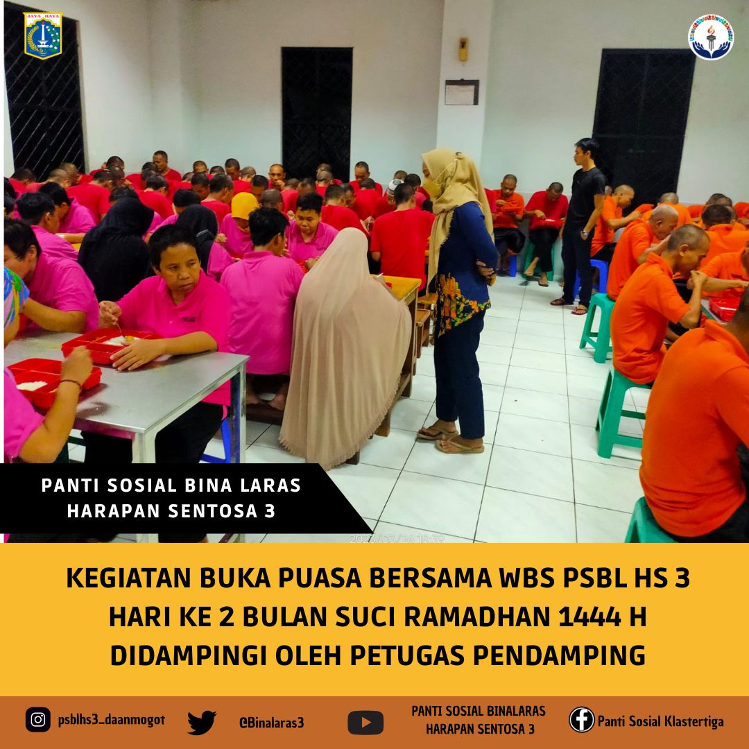 Binalaras3's tweet photo. Jum'at, 24 Maret 2023

Kegiatan buka puasa bersama WBS PSBL HS 3 hari ke 2 bulan suci Ramadhan didampingi oleh petugas pendamping.
@DinsosDKI1 https://t.co/zEYp8y06gP