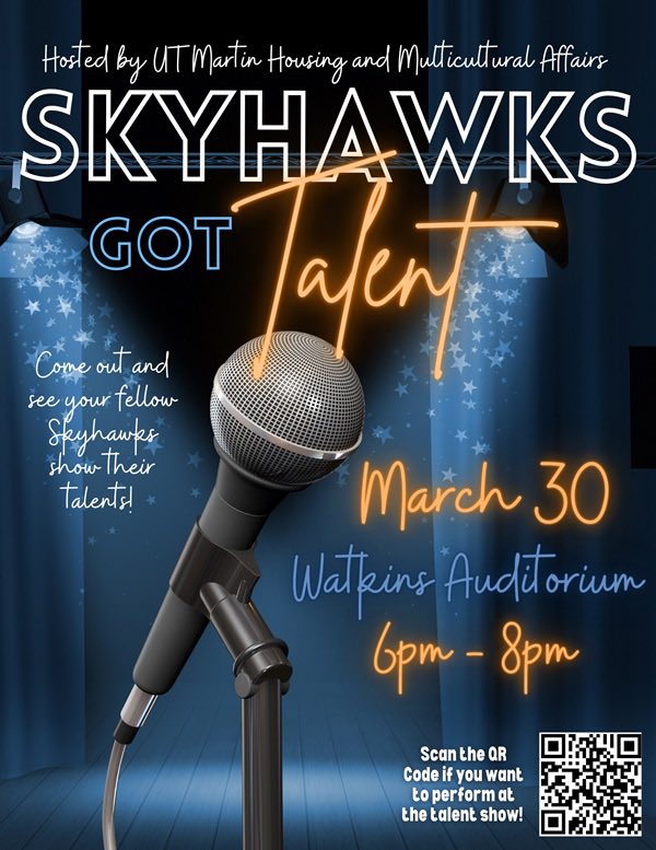 The deadline to register has been extended until March 27! Dancing, acting, or spoken word is welcome! We have awesome prizes for top three and people’s choice! Email tbingha4@utm.edu or kechols3@utm.edu with questions. Here is the link to register: runway.utm.edu/forms