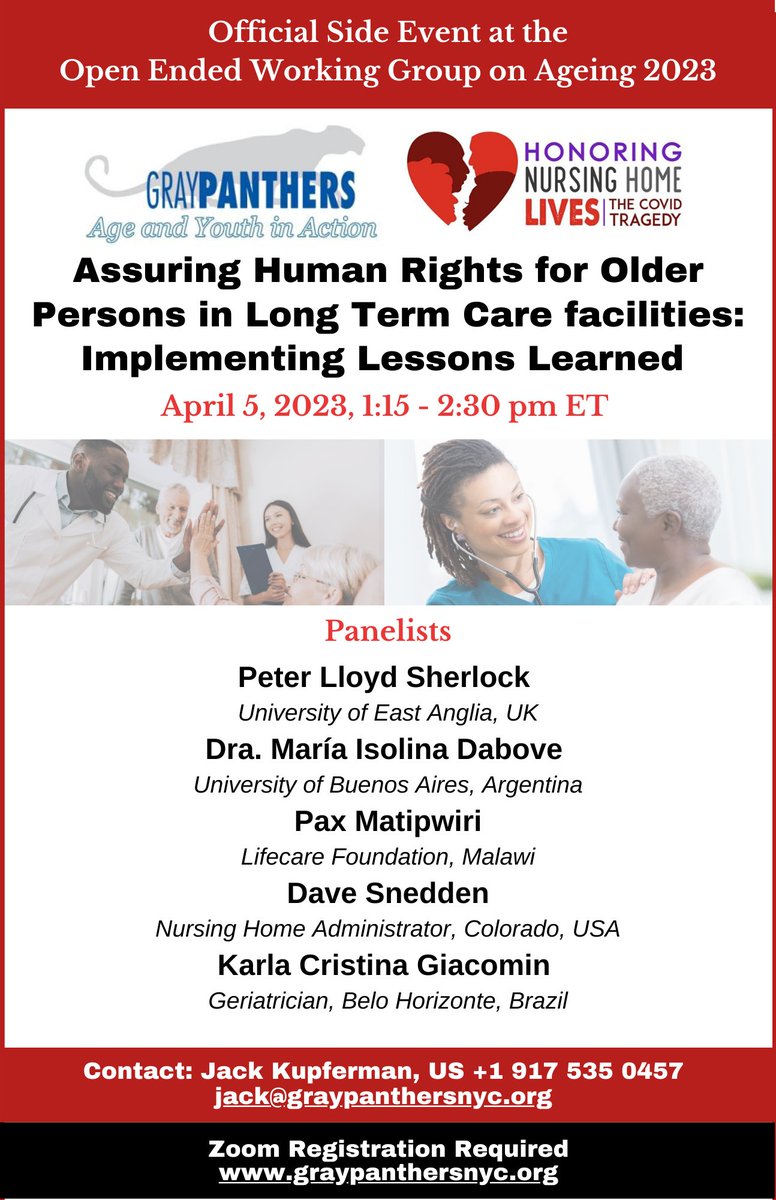 GrayPanthersNY's tweet photo. Join Gray Panthers NYC for Assuring Human Rights for Older Persons in Long Term Care Facilities: Implementing Lessons Learned - Official Side Event at the UN Open Ended Working Group on Ageing 2023, Wed, April 5, 2023 at 13:00 ET 

REGISTER HERE: https://t.co/zClmRJqNYH https://t.co/wQAkLhKVn0