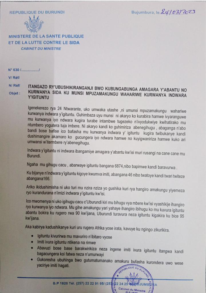 msp_burundi's tweet photo. ITANGAZO RY'#UBUSHIKIRANGANJI BW'AMAGARA Y'ABANTU NO KURWANYA SIDA, KU MUSI MPUZAMAKUNGU WAHARIWE KURWANYA INGWARA Y'#IGITUNTU.
VYISOMERE KU BURYO BWIYAGUYE👇👇👇👇 https://t.co/kDGch5KRHt