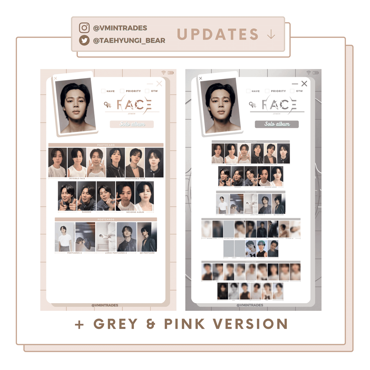 taehyungi_bear's tweet photo. Jimin photocard template / wishlist updated! 

FACE: https://t.co/hxXwdQKwZq

Drive: https://t.co/vyx7gQ9DDk ig @/vmintrades

-  photocards ; face ; album ; jimin ; bts ; solo ; pobs ; lucky draw ; ld

*will update with better scans soon https://t.co/fSKDRzZBde
