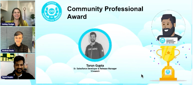 thetarunguptaa's tweet photo. I've Been Nominated 2 Award as a Copado's Innovation Awards!
Community Professional Year Award ,Thought Leader Award Thanks @CopadoSolutions 
I have to won Community Professional Year Award as part of Copado Community Day'23 .
#CommunityProfessionalYearAward 
#copaverse #copado https://t.co/pMkkXARtbS