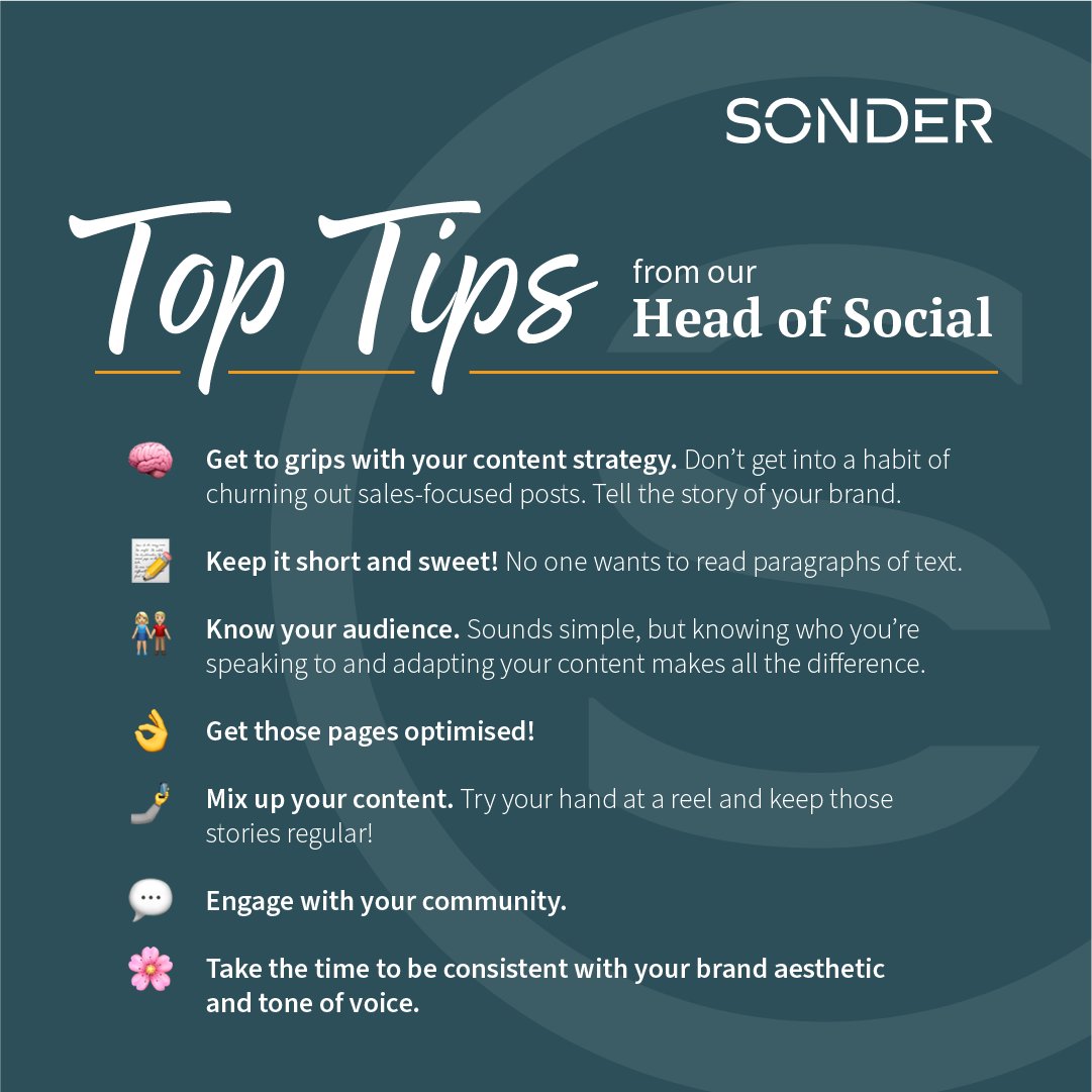 Sonder_Digital_'s tweet photo. Here are some Social Media top tips from Lillie, our Head of Social ✨

#socialmedia #socialmediamarketing #socialmediatips #socialmediamanagement #marketingagency #marketingadvice #sonderdigital https://t.co/trY9qVIPwt