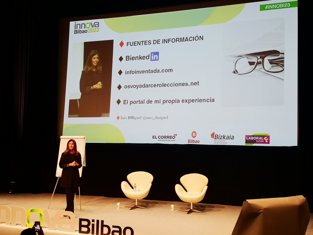 antxon's tweet photo. Esta charla de @ines_dmiguel en #innobi23 es un enorme ejemplo de la necesidad imperiosa de impartir asignaturas de #Pensamientocrítico en la educación formal. Si ella no se sentía integrada es porque pensaba de manera diferente y creativa https://t.co/zwoVVMzANE