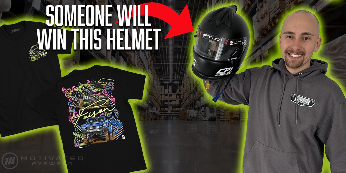 Go grab your brand new racing shirt for your shot to win one of my racing helmets!! We will be randomly selecting a winner on the LIVESTREAM March 31, 2023 at 2:22pm EST. shopmotivated.com/collections/fr…