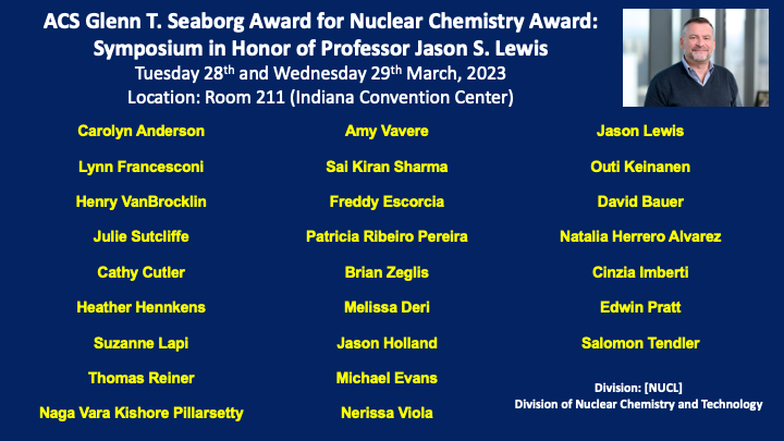 The Pillarsetty Lab @ MSK (@pillarsettylab) on Twitter photo Very excited about upcoming ACS Seaborg Award Symposium honoring Jason S. Lewis <a href="/LewisLabMSKCC/">Jason Lewis Radiochem MSK</a> next week in Indy. Great lineup of speakers @andersoncj44 Lynn Francesconi, Henry VanBrocklin, <a href="/juliesut8/">Julie Sutcliffe</a> <a href="/CathyCutler1234/">Cathy Cutler</a> Heather Hennkens, <a href="/LapiSuzanne/">Suzanne Lapi</a> Thomas Reiner, (contd..) Very excited about upcoming ACS Seaborg Award Symposium honoring Jason S. Lewis <a href="/LewisLabMSKCC/">Jason Lewis Radiochem MSK</a> next week in Indy. Great lineup of speakers @andersoncj44 Lynn Francesconi, Henry VanBrocklin, <a href="/juliesut8/">Julie Sutcliffe</a> <a href="/CathyCutler1234/">Cathy Cutler</a> Heather Hennkens, <a href="/LapiSuzanne/">Suzanne Lapi</a> Thomas Reiner, (contd..)