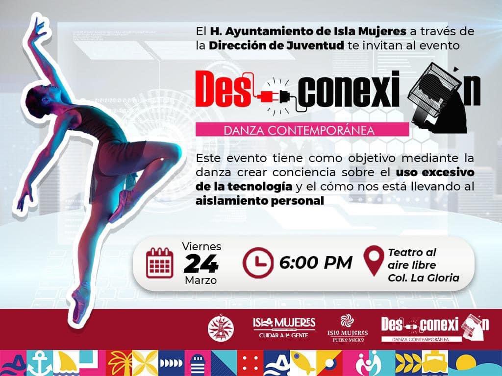 Jóvenes isleños les esperamos hoy a las 18:00 horas en el evento de danza 🩰 𝗗𝗲𝘀𝗰𝗼𝗻𝗲𝘅𝗶𝗼́𝗻, que organiza la Dirección de Juventud. Ven con tus amigos al Teatro al Aire Libre de la colonia La Gloria y desconéctate de la tecnología.

#CuidarALaGente