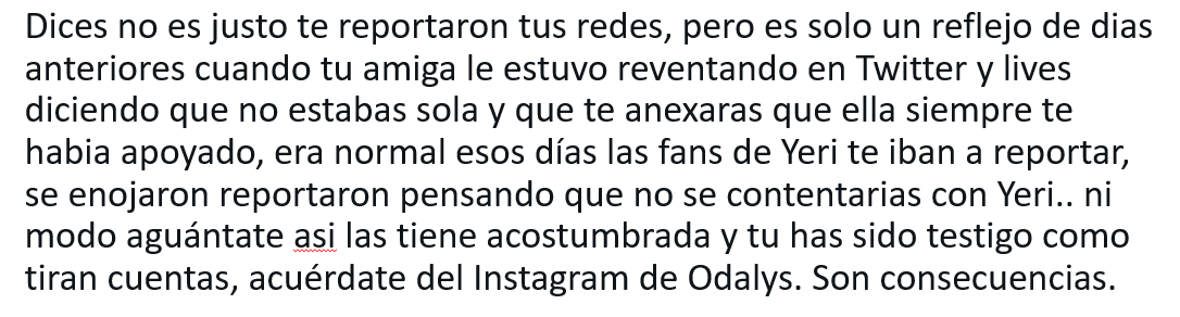 corazonpartioo0's tweet photo. @alexiacruzmkp Recuerda como son las fans de Yeri Alexia no culpes gente que nada que ver porque te molestan por tu amiga no por ti. Hasta la #instayeri que es la fan mas aferrada de Yeri te ha tirado hate. https://t.co/O1OcVzsmKI