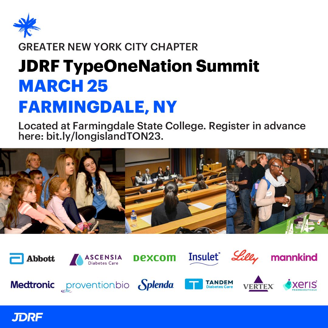 JDRFgnym's tweet photo. Tomorrow is the JDRF Greater NYC Chapter's TypeOneNation Summit- Farmingdale, NY! We look forward to welcoming you at Farmingdale State College, starting at 8am.

Join us for a morning of community, education, and connection. Register in advance here: https://t.co/KGwaE6zpiA. https://t.co/LSnY3C6qml