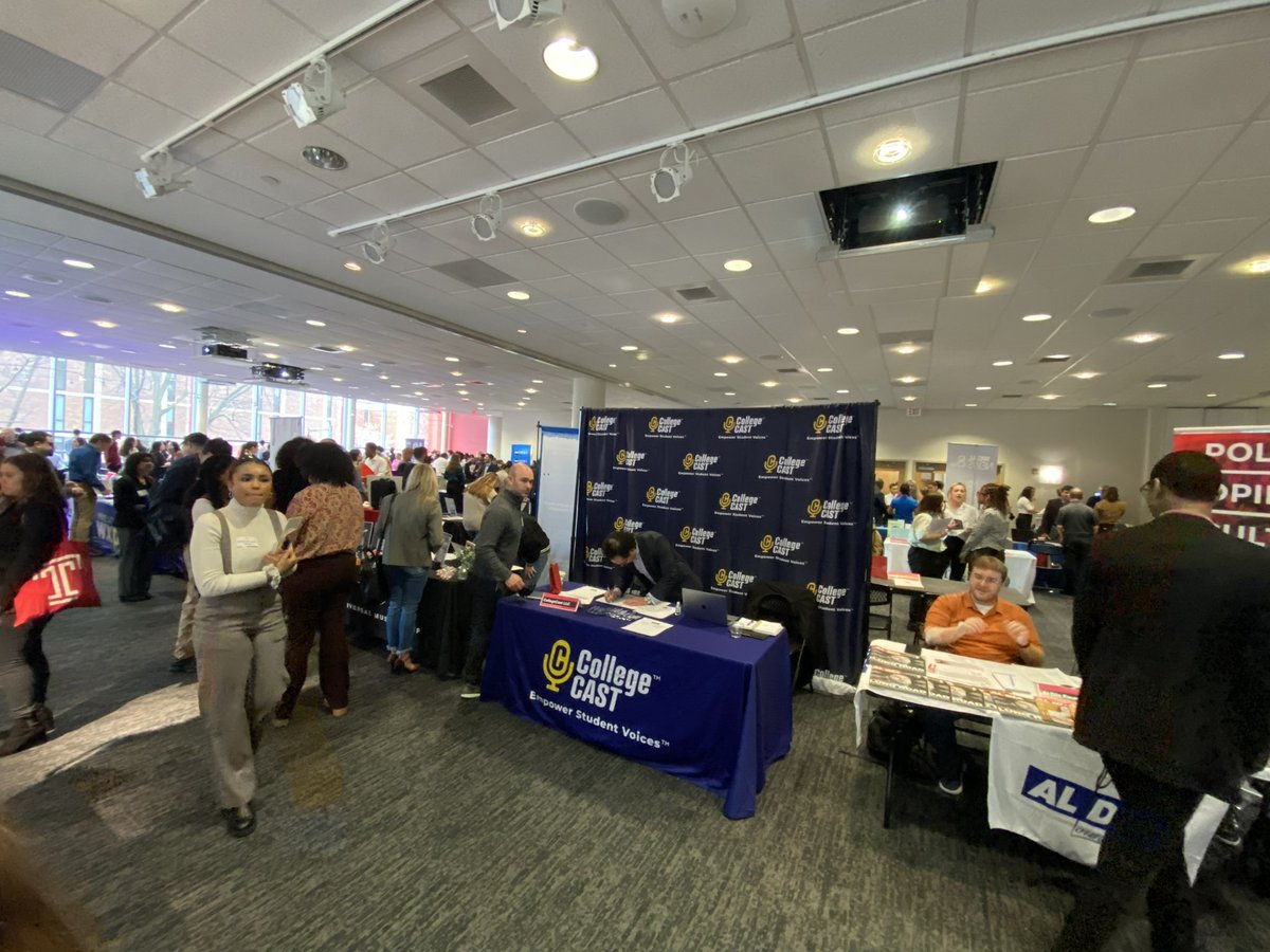 CollegeCastPods's tweet photo. CollegeCast is at the Temple Klein College of Media and Communications career fair today until 2 PM! Stop by and check it out! https://t.co/sHMweHjL48